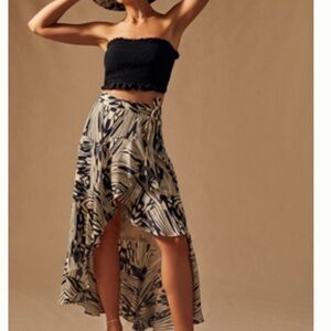Maeve Ruffle Wrap Midi Skirt - Navy & cream